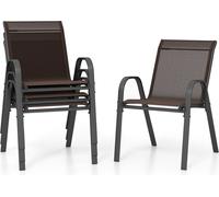 COSTWAY Lot de 4 chaises de jardin empilables, chaises de balcon chaises de terrasse chaises empilables avec accoudoirs jusqu'à 150kg 56x70x84cm Marron