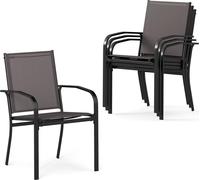 COSTWAY Lot de 4 chaises de jardin empilables, chaises empilables avec accoudoirs, chaises de terrasse jusqu'à 150kg, chaises de balcon 57,5x61x89cm, Gris
