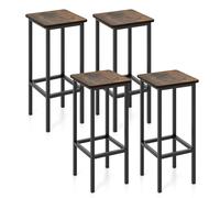 COSTWAY Lot de 4 Tabourets de Bar Industriels 65cm avec Repose-Pieds, Chaise Haute Bar, Cadre en Métal, Montage Facile, Idéal pour Cuisine, Salle à Manger, Salon, Marron Rustique