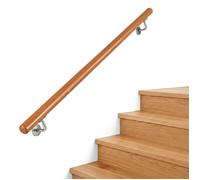 COSTWAY Main Courante en Hêtre Massif Rampe Escalier Ronde, Fixations Inox Charge 200kg pour Maison Salle de Bain Intérieure XXL