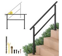 COSTWAY Main Courante pour Escalier 0-4 Marches en Métal | Rampe d'Escalier Extérieure Compatible avec d'Angle Flexible, Kit d'Installation pour Terrasse, Porche et Entrée (138 cm)