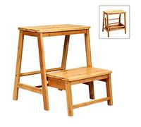 COSTWAY Marche Pied Bambou Pliant Portable à Deux Etages avec Levier Rabattable, Escabeau Tabouret Surface Antidérapante et des Bords Arrondis, Charge 150kg, 45x51x48cm (Bois)