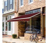 COSTWAY Marquise 360x300cm Marquise solaire avec manivelle Marquise à bras articulés Marquise de balcon Protection solaire, pour balcon & véranda vin rouge