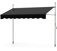 COSTWAY Marquise à pince 250 cm de large, marquise de balcon sans percer avec manivelle, réglable en hauteur & résistante aux UV, marquise protection solaire noir