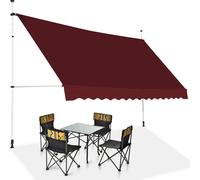 COSTWAY Marquise à pince 350cm de large, marquise de balcon sans percer, résistante aux UV, réglable en hauteur, protection solaire, marquise avec manivelle bordeaux