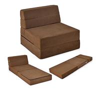 COSTWAY Matelas Lit Fauteuil Pliable, Futon Convertible en Mousse Haute Densité de 15 cm, Chauffeuse 1 Place avec Housse Amovible et Lavable, Clic Clac pour Salon, Invités, Voyage (Marron)