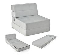 COSTWAY Matelas Lit Fauteuil Pliable, Futon Convertible en Mousse Haute Densité de 15 cm, Chauffeuse 1 Place avec Housse Amovible et Lavable, Clic Clac pour Salon, Invités, Voyage (Gris)
