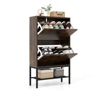 COSTWAY Meuble a Chaussure 18 Paires, Armoire a Chaussures 2 Portes, Étagère Amovible et Réglable, Tablette Inférieure, Meuble Chaussure Entree, Kit Anti-basculement, 60 × 24 × 106 cm (Industriel)