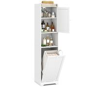 COSTWAY Meuble Colonne de Salle de Bain avec Porte, Sac à Linge et Compartiment Ouvert, Étagères Réglables, 40 x 40 x 170 cm, Blanc
