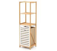 COSTWAY Meuble Colonne de Salle de Bain en Bambou, avec 3 Etagères, Panier à Linge, pour Buanderie, Salle de Bain, 36 x 33 x 130 cm