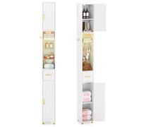 COSTWAY Meuble Colonne de Salle de Bain - LED 3 Couleurs, 2 Placards à Porte, 1 Tiroir, 3 Étagères en Verre Trempé Réglables Blanc