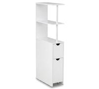 COSTWAY Meuble Colonne Salle de Bain, Armoire de Rangement Étroit avec Étagères Ouvertes, Tiroir Amovible, Meuble WC en Bois, 45 x 20 x 114 cm, Blanc