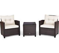 COSTWAY Meuble de jardin 3 pièces avec coussins, ensemble de salon en poly rotin, noir beige
