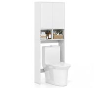 COSTWAY Meuble de Rangement Au-Dessus des Toilettes, Armoire WC Autoportante avec 2 Portes, 2 Compartiments Ouverts, Étagère Réglable & Amovible, Gain de Place pour Salle de Bain/Buanderie