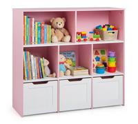 COSTWAY Meuble de Rangement Enfant - 5 Cubes et 3 Tiroirs Roulants Amovibles pour Jouets et Livres, 100 x 33 x 90 cm Rose