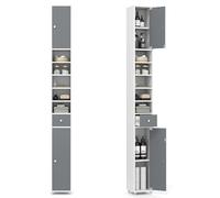 COSTWAY Meuble de Rangement Salle de Bain, Meuble Colonne avec 2 Placards à Porte, 1 Tiroir et 6 Étagères Réglables, Armoire de Toilette, 20 x 20 x 180 cm (Gris+Blanc)
