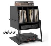 COSTWAY Meuble Platine Vinyle, Meuble Rangement jusqu'à 180 Vinyle, 4 roulettes Inclus, Étagères, 5 Compartiments, Support Tourne Disque pour Albums, Manga, Livres (sans Prise,Noir)