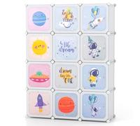 COSTWAY Meuble Rangement Enfants 12 Cubes avec Motif de Cosmique, Armoire Modulable Enfants avec Cadre Métallique, Charge 2,5kg pour Vêtements Chaussures Jouets, 107 x 36 x 142 CM