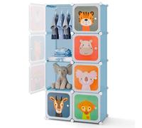 COSTWAY Meuble Rangement Enfants (8 Cubes,Bleu-Animaux)