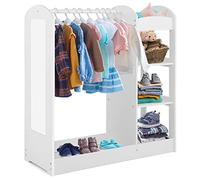COSTWAY Meuble Rangement Ouverte pour Enfant avec 4 Étagères et Porte-Vêtements Cintre en Bois, Armoire Enfant avec Miroir pour Chambre d’Enfant, Salle de Jeux, 93,5X 38 x 100 cm (Blanc)