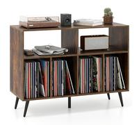 COSTWAY Meuble Rangement Vinyle pour Albums, 6 Compartiments, Rangement CD DVD Manga, 5 Pieds en Métal, Support pour Tourne-disque, Meuble Hifi, Bibliothèque Basse (Marron rustique,Sans prise)
