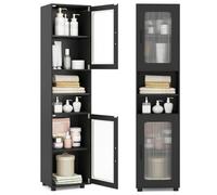 COSTWAY Meuble Salle de Bain 170CM, Colonne de Rangement avec 2 Portes Verre Transparente, Étagères Réglables&2 Compartiments Ouverts, Armoire Haute pour Salon Cuisine WC, Charge 70KG (Noir)