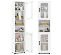 COSTWAY Meuble Salle de Bain 170CM, Colonne de Rangement avec 2 Portes Verre Transparente, Étagères Réglables&2 Compartiments Ouverts, Armoire Haute pour Salon Cuisine WC, Charge 70KG (Blanc)