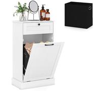 COSTWAY Meuble Salle de Bain avec Panier à Linge Amovible 39 L, Blanc | Meuble Bas Salle de Bain avec Tiroir, Porte Basculante, Meuble Poubelle Cuisine, Buanderie, 52 x 33 x 90 cm