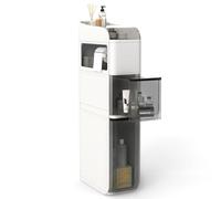 COSTWAY Meuble Salle de Bain Étroit à roulettes avec Tiroirs (Blanc) | Organisateur de Rangement avec Tiroirs Transparents, Étagère Supérieure et Porte-papier de Toilette pour Cuisine, Salon