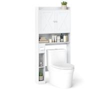 COSTWAY Meuble Toilette Étagère WC, Double Porte, Étagère Réglable, Porte-Papier Toilette, Meuble WC Rangement Gain de Place, 81,5 x 19,5 x 172,5, pour Salle de Bain, Buanderie (Blanc)