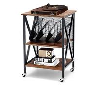 COSTWAY Meuble Tourne-Disque Vinyle pour 250 Albums, Table d’Appoint avec Support de Tourne-Disque Vintage Cadre en Fer Roues Verrouillables pour Salon Chambre, 52x45x75cm