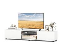 COSTWAY Meuble TV 160 cm pour Télé 70 Pouces, Meuble Tele Bois avec Placards a 2 Portes, 2 Compartiments Ouverts, 6 Pieds Stables, pour Salon, Chambre, Bureau (Blanc)
