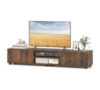 COSTWAY Meuble TV 160 cm pour Télé 70 Pouces, Meuble Tele Bois avec Placards a 2 Portes, 2 Compartiments Ouverts, 6 Pieds Stables, pour Salon, Chambre, Bureau (Marron Rustique)