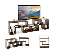 COSTWAY Meuble TV Bois 6 Compartiments en 3 Pcs Modulaire, Meuble TV Angle Extensible 134-180cm pour TV 65" au Max, Étagère Bibliothèque Modulaire pour Salon, Chambre, Bureau (Marron Rustique)