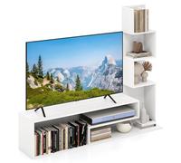 COSTWAY Meuble TV Cubique, Bibliothèque en L pour Télé 50", 7 Étagères Ouvertes, Étagère Colonne pour Petite Espace, Salon, Chambre, Kits Anti-basculement Inclus (Blanc)