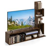 COSTWAY Meuble TV Cubique, Bibliothèque en L pour Télé 50", 7 Étagères Ouvertes, Étagère Colonne pour Petite Espace, Salon, Chambre, Kits Anti-basculement Inclus (Marron Rustique)