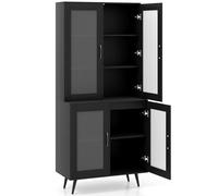 COSTWAY Meuble Vitrine sur Pieds 178 cm, Armoire Vitrine Salon 4 Portes, Étagère Réglable, Bibliothèque pour Manga, Collection, Meuble de Rangement pour Cuisine, Pieds en Métal (Noir)