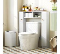 COSTWAY Meuble WC Au-dessus de Toilettes, 2 Compartiments, 2 Placard, 4 Étagères Réglables, Anti-basculement, 18x87,5x98 cm, Blanc