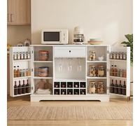 COSTWAY Meubles de Cuisine avec Plan de Travail, Tiroir, Étagères Réglables | 6 Étagères sur Portes, 6 Compartiments, Casier a Vin Amovible pour 10 Bouteilles, Buffet pour Salon, Salle a Manger