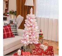 Mini Sapin de Noël Artificiel 90 cm,Sapin de Noël Pré-décoré avec 12 Boules (Rose)