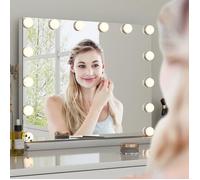 COSTWAY Miroir de Maquillage avec 14 Ampoules LED, Miroir Lumineux Grossissant x5 Courtoisie de Table, 3 Modes d'Eclairage Réglable