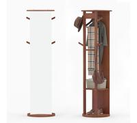 COSTWAY Miroir en pied avec porte-manteau, portemanteau pivotant à 360° avec miroir de courtoisie, 4 crochets et 2 tablettes, miroir sur pied, noyer