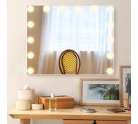 COSTWAY Miroir Maquillage Lumineux 50 x 40 cm, Miroir Coiffeuse LED, 3000-6500K, Luminosité Réglable, 3 Interrupteur Tactile, Miroir Hollywood, Fonction Mémoire, Montage Table/Mur