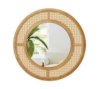 COSTWAY Miroir Mural en Rotin, Miroir Rond Ø 65 cm, Cadre en Bois, Verre en Aluminium, Crochet Métallique et Vis d'Expansion, Miroir Decoration Murale pour Salon Chambre Entrée (65 × 65 cm)