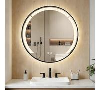 COSTWAY Miroir Salle de Bain avec Eclairage Ø 60 cm, Miroir Mural Rond Antibuée, 3 Couleurs de Lumière, Luminosité Ajustable, Cadre en Aluminium, pour Salles de Bain Salon Hôtel