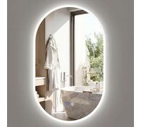 COSTWAY Miroir Salle de Bain avec Eclairage, Miroir Mural Ovale Antibuée, 3 Couleurs de Lumière, Luminosité Réglable, Fonction Mémoire, Verre Trempé, Montage Verticale/Horizontale (90 x 55 cm,Style 2)