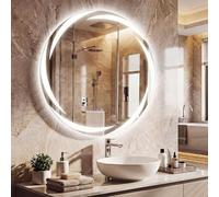 COSTWAY Miroir Salle de Bain avec Eclairage, Miroir Mural Rond Antibuée, 3 Couleurs de Lumière, Luminosité Réglable, Verre Trempé, Fonction Mémoire, Bande LED, pour Maison Hôtel