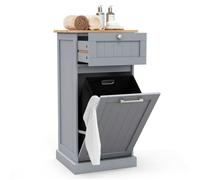 COSTWAY Panier à Linge Amovible avec Tiroir, Porte Basculante, Meuble Linge Placard pour Salle de Bain, Chambre, 40x37x82cm, Gris