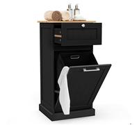 COSTWAY Panier à Linge Amovible avec Tiroir, Porte Basculante, Meuble Linge Placard pour Salle de Bain, Chambre, 40x37x82cm, Noir