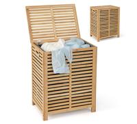 COSTWAY Panier à linge avec couvercle Grand, 80L Collecteur de linge en bambou, Coffre à linge avec sac à linge amovible & lavable, Coffre à linge pour salle de bain, chambre, salon